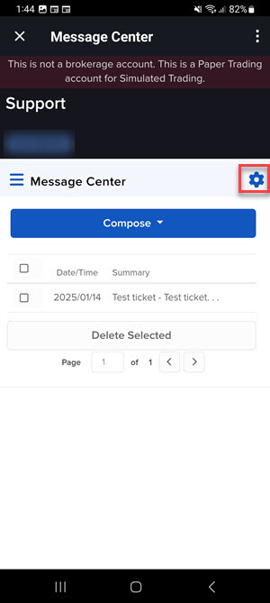 The message preferences gear icon on the Android phone. 